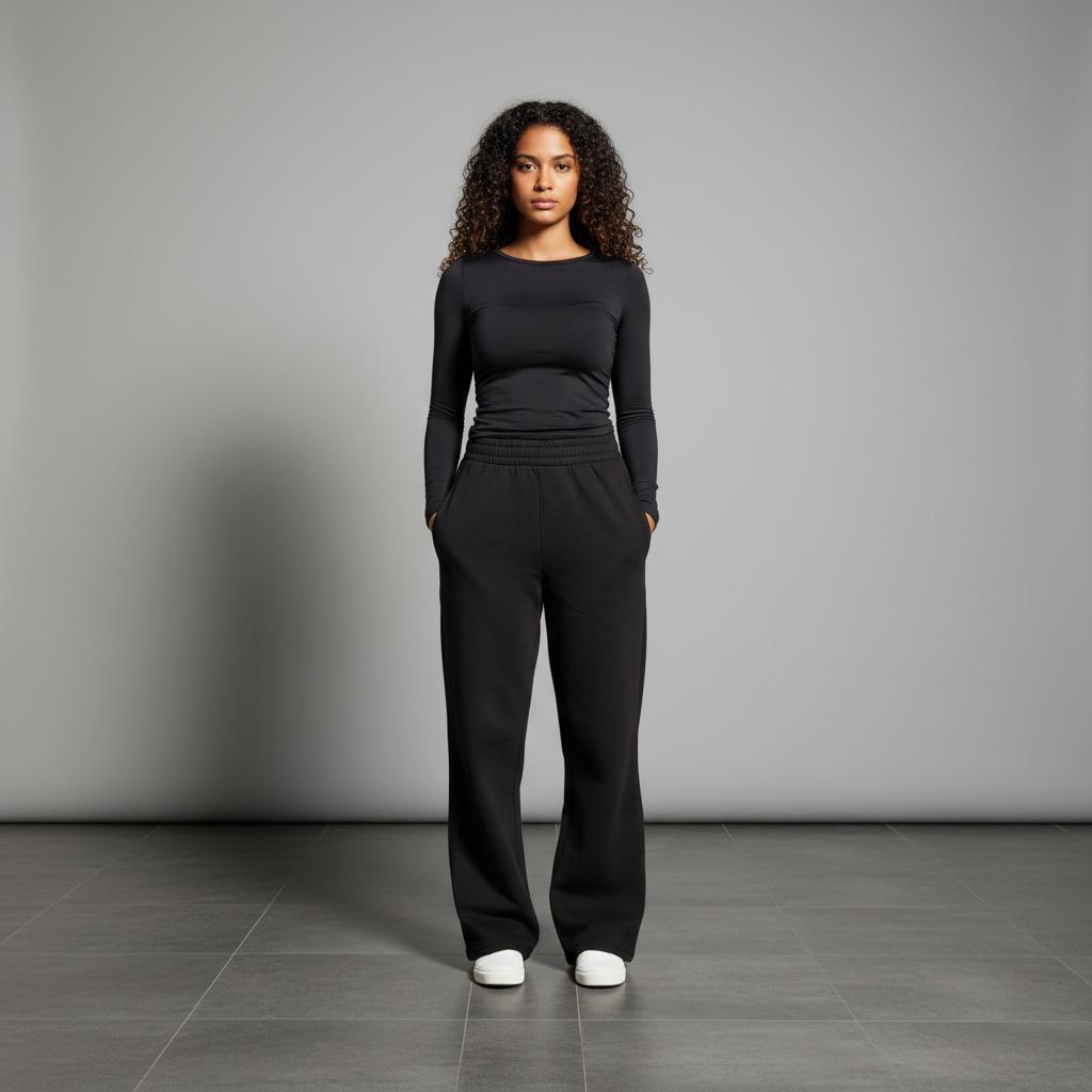 بنطال رياضي أسود بأرجل واسعة