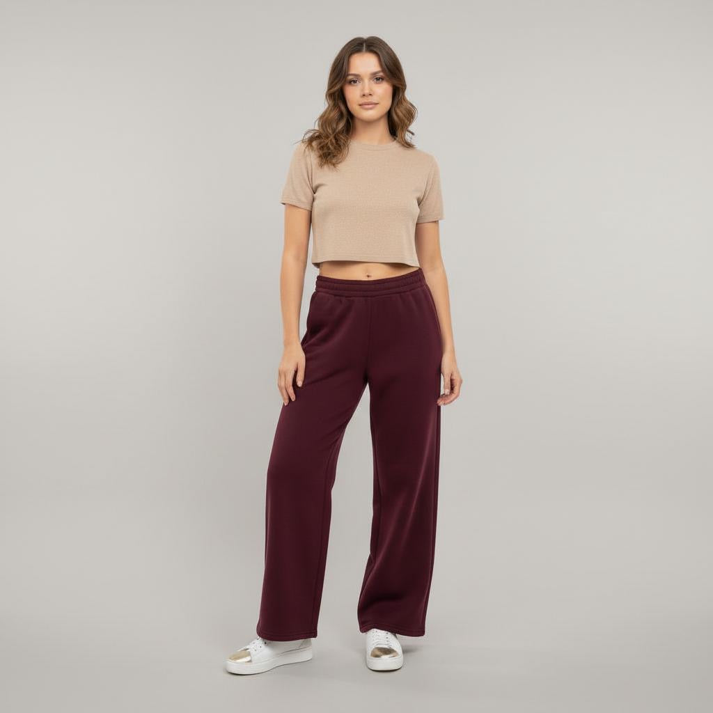 Burgundy sweatpants wideleg