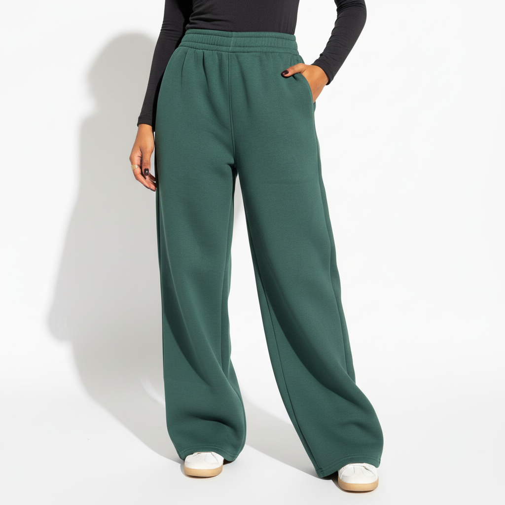 بنطال رياضي أخضر بأرجل واسعة