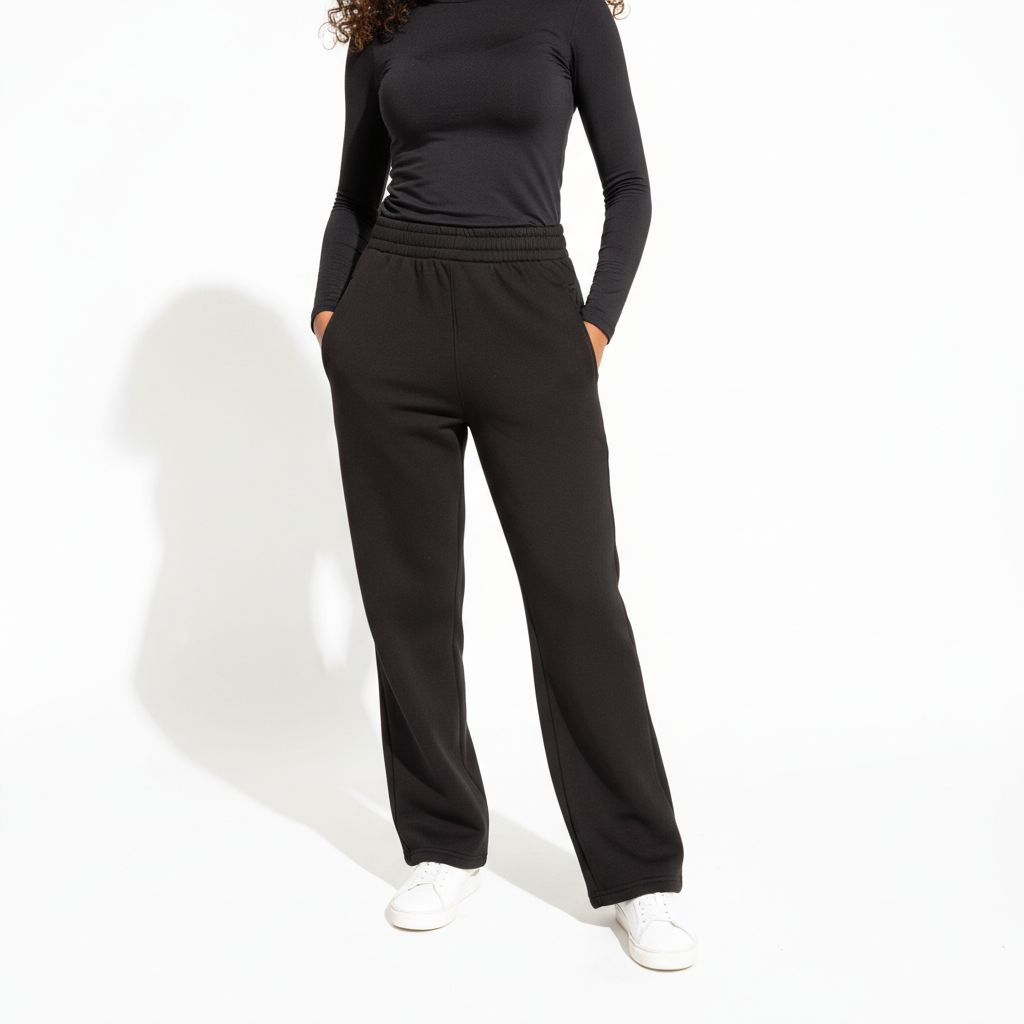 بنطال رياضي أسود بأرجل واسعة